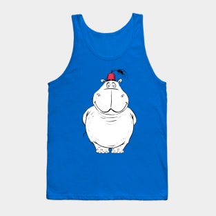 A Big Handsome Hippo with a Cute Little Fez Hat Tank Top